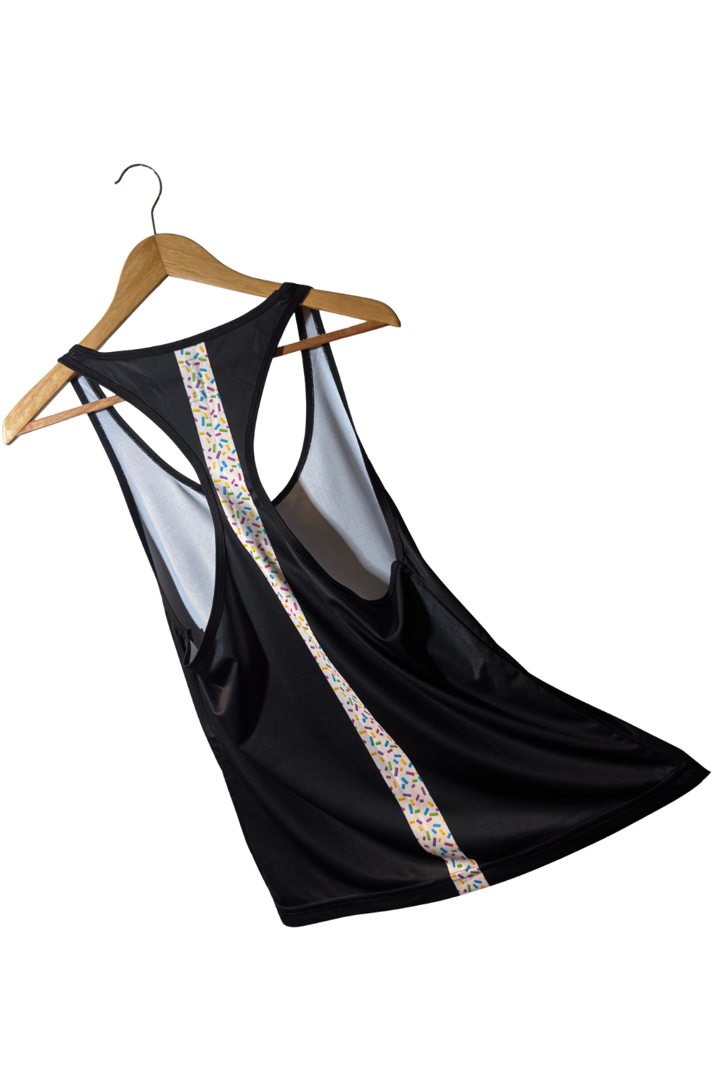 Polera Vainilla Arcoíris Negra "Sin Mangas"